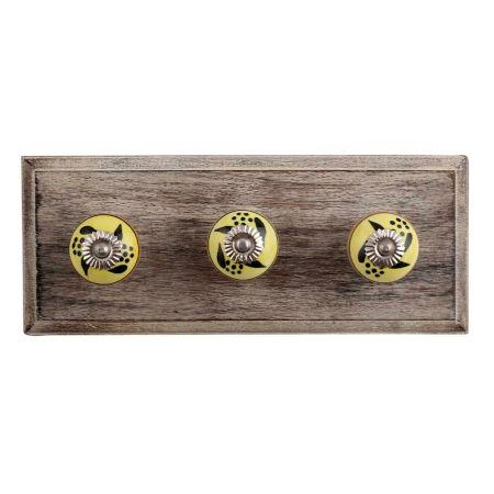 Black Leaf Ceramic Wooden Hooks